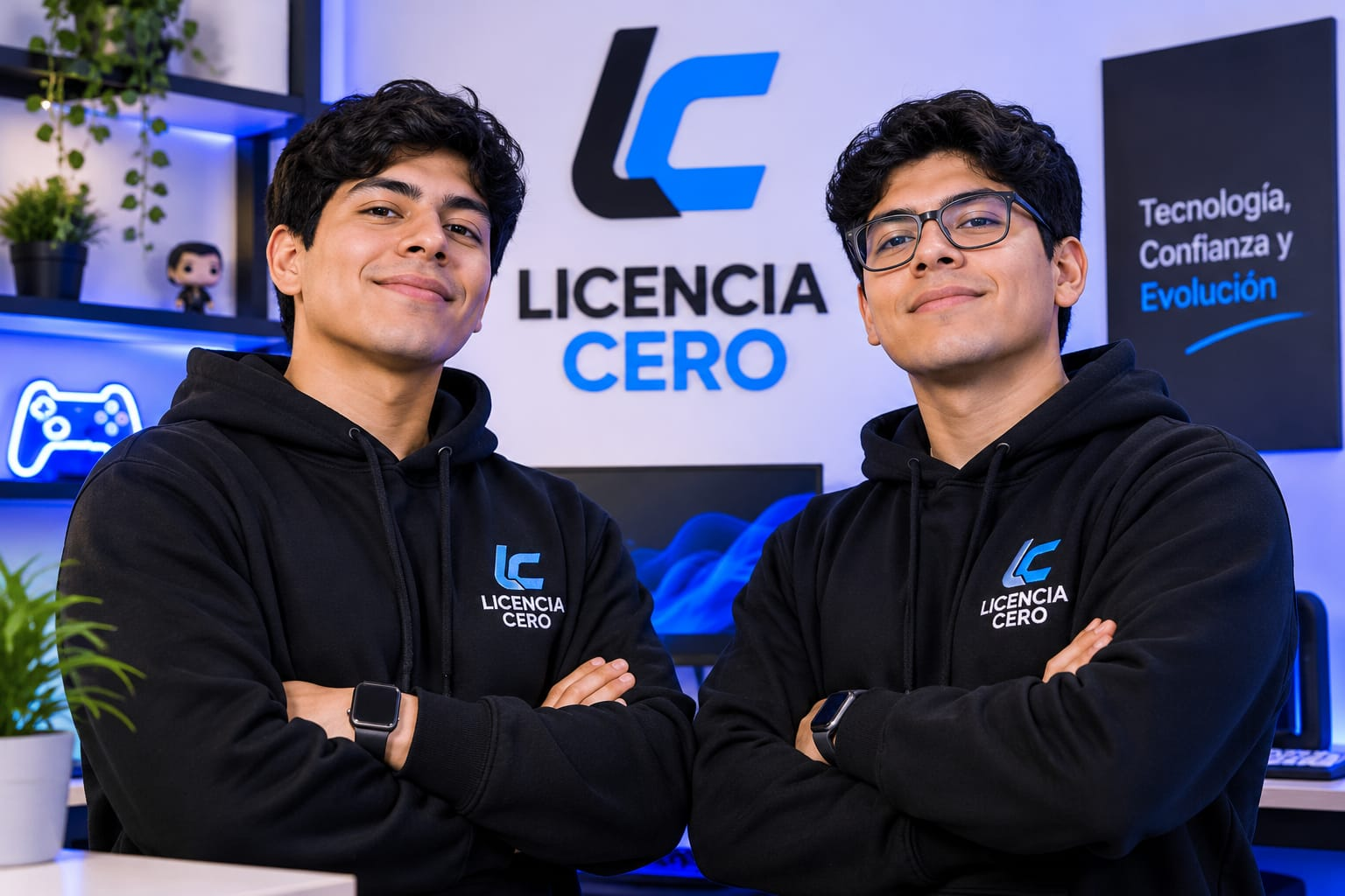 Los dos hermanos fundadores de Licencia Cero, en su espacio de trabajo tecnológico